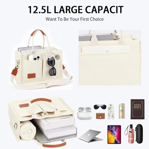Durable, Large Capacity Canvas Tote Bag with Adjustable Strap and Zipper Closure - Picture 6 of 8